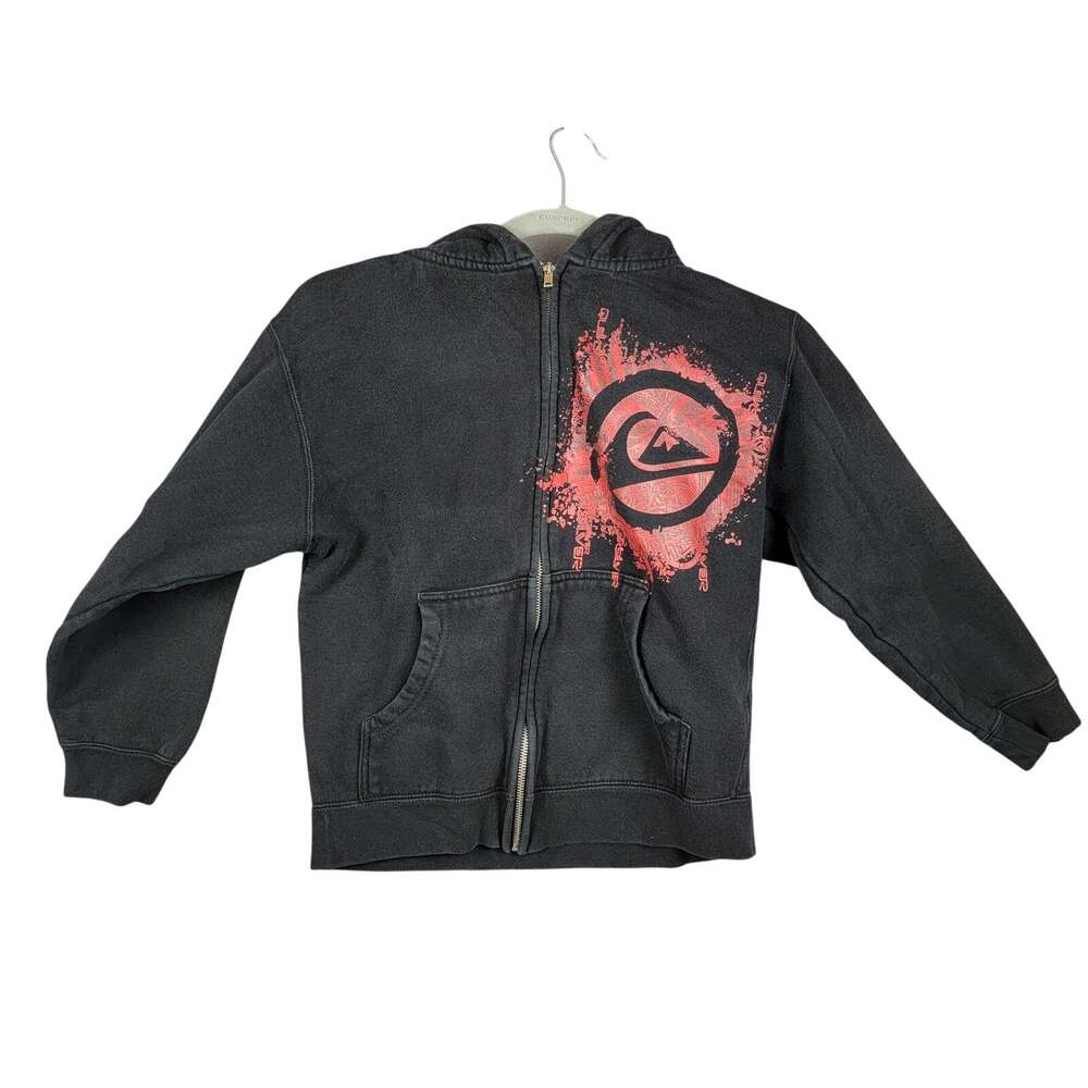 Vintage Quiksilver Full Zip Hoodie Small Black Red Logo Graphic Hooded